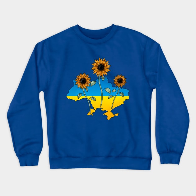 Ukraine map nature with sunflowers and love Crewneck Sweatshirt by Polikarp308